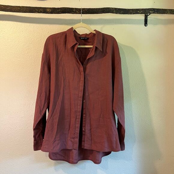 Athleta Tawny Rose Playa Linen Button Front Long Sleeve Oversized Shirt Size XL - Picture 12 of 14